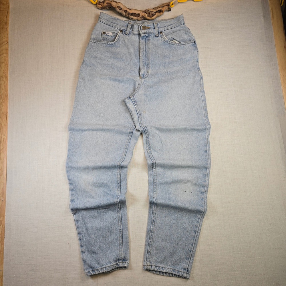 VTG Lee Jeans Size 10 Medium Women Light Wash Tapered Leg Denim USA Distressed